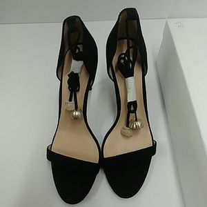 RAYE Betsy Black Suede Pom Pom Sandals Size 8.5 M